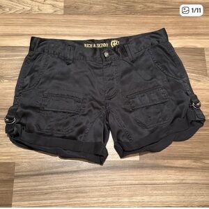 Rich & Skinny Silk Black Cargo Style Button Fly Chic Short Shorts 24